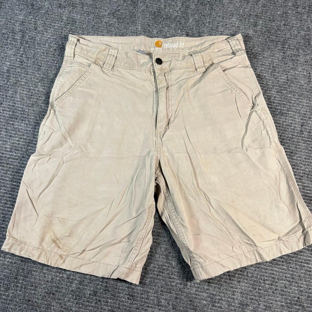 Carhartt Canvas Work Shorts Mens 33 Tan Good Relaxed Fit Utility Pocket